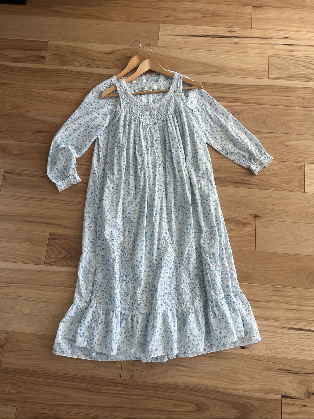Eileen West Nightgown & Robe Set - Blue Floral Cotton - XS